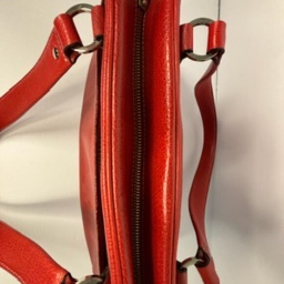 Kate Spade New York "Tomato" Red Pebbled Leather Satchel – Striped Lining - Picture 8 of 11